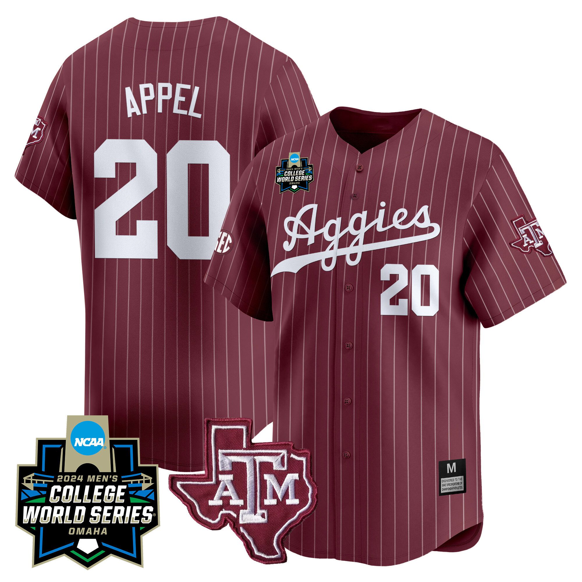 Men Texas A&M Aggies #20 Appel Red Stripe 2024 College World Series Vapor Premier Limited NCAA Jersey->indianapolis colts->NFL Jersey